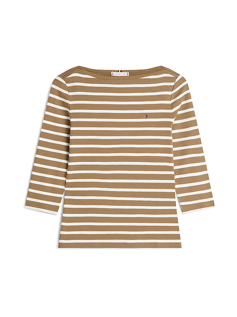 Tommy Hilfiger T-shirt à Manches 3/4 Slim Cody Nordic Taupe / Ecru Stripes L Femme 2